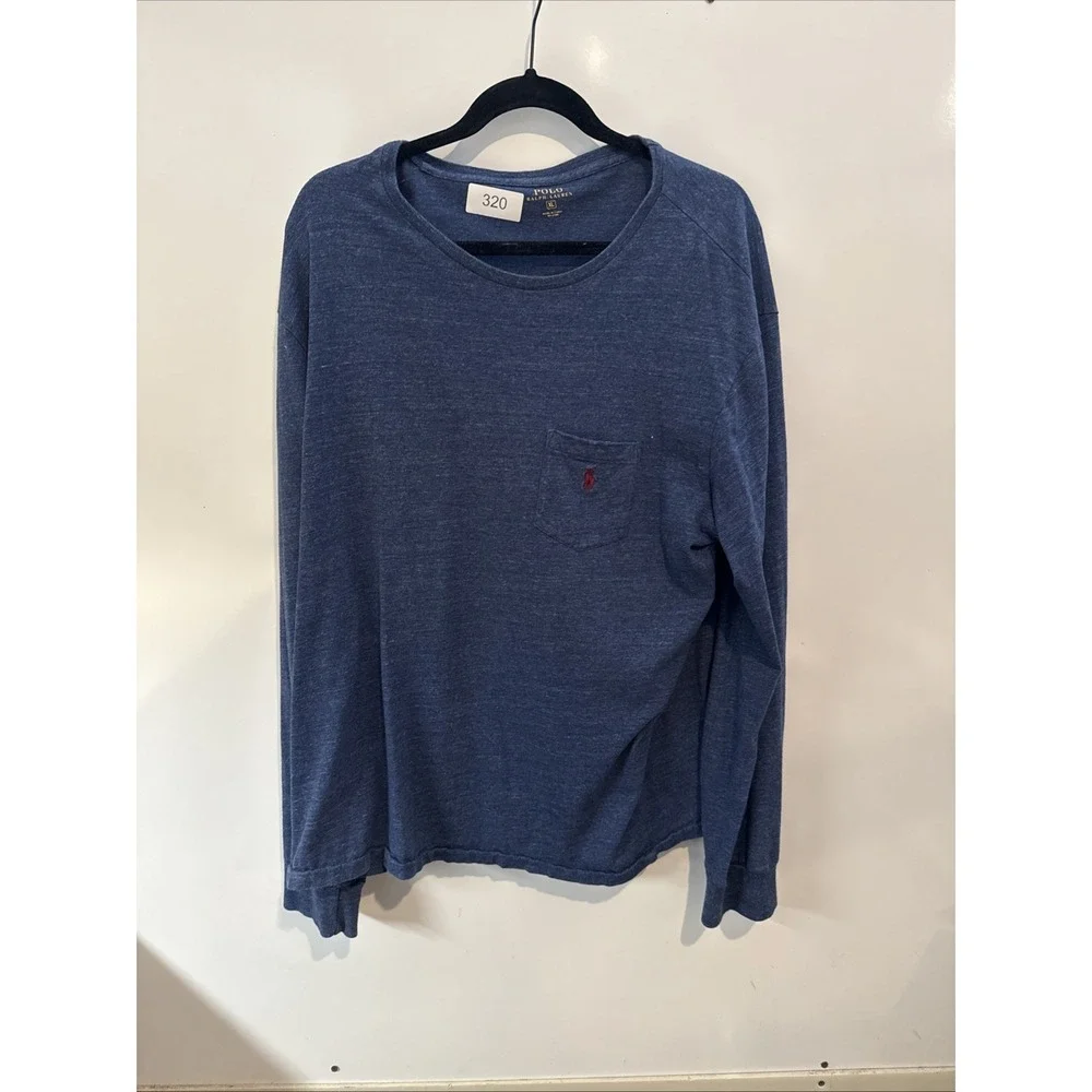 Polo Ralph Lauren Shirt Men's Xl Navy Blue Long Sleeve Crew Neck Red Pony